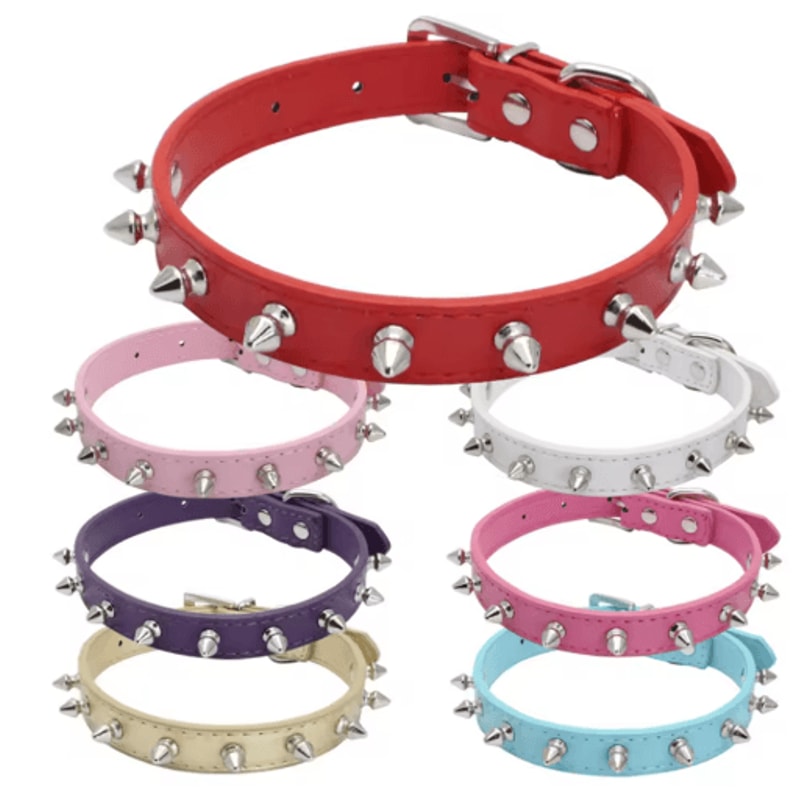 Leather Spiked Pet Collar Adjustable Studded Neck Strap For Dogs Cats 0
