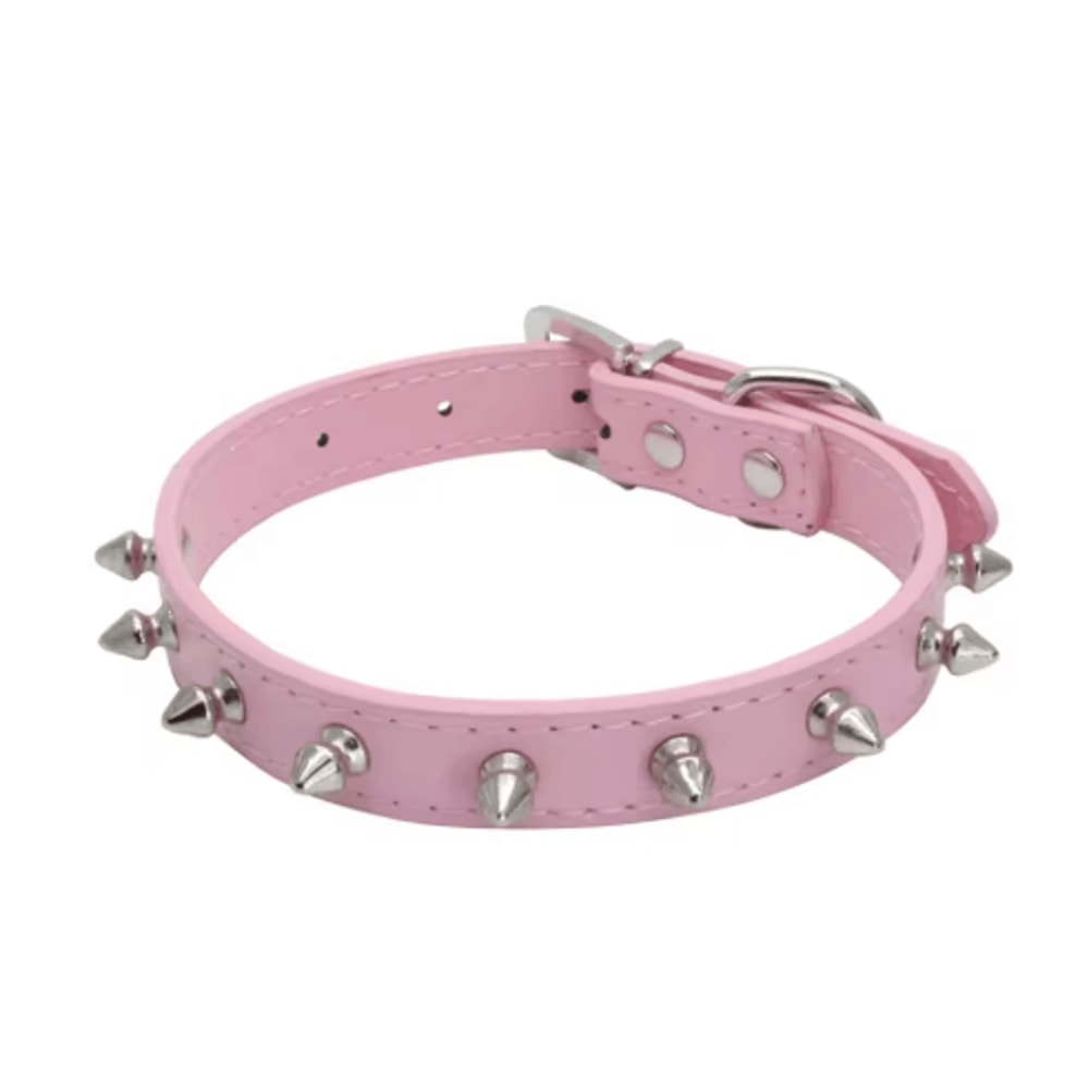 Leather Spiked Pet Collar Adjustable Studded Neck Strap For Dogs Cats 5