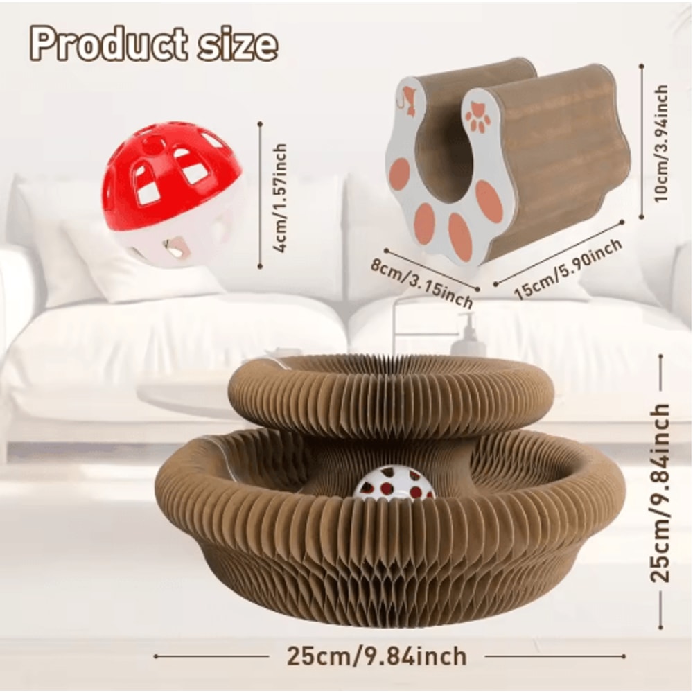Interactive Accordion Cat Scratching Board With Ball ShapeShifting Cardboard Cat Toy 2