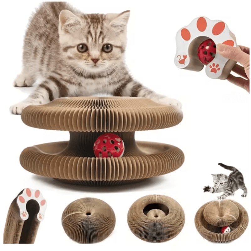 Interactive Accordion Cat Scratching Board With Ball ShapeShifting Cardboard Cat Toy 4
