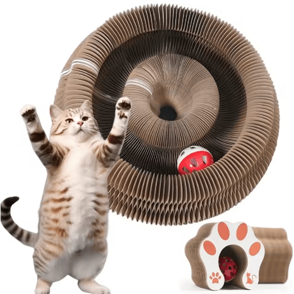 Interactive Accordion Cat Scratching Board With Ball ShapeShifting Cardboard Cat Toy 0