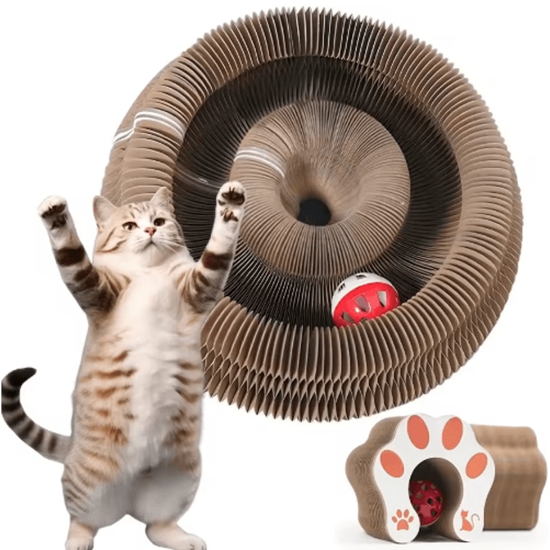Interactive Accordion Cat Scratching Board With Ball ShapeShifting Cardboard Cat Toy 0