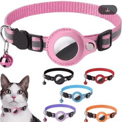 reflective airtag cat collar – anti-lost gps tracker holder with bell
