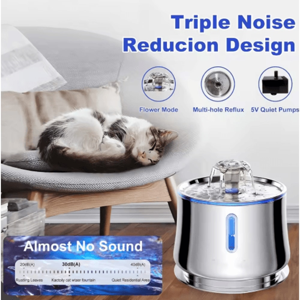 25L Stainless Steel Cat Water Fountain With Water Level Window UltraQuiet Automatic Pet Dispenser 4