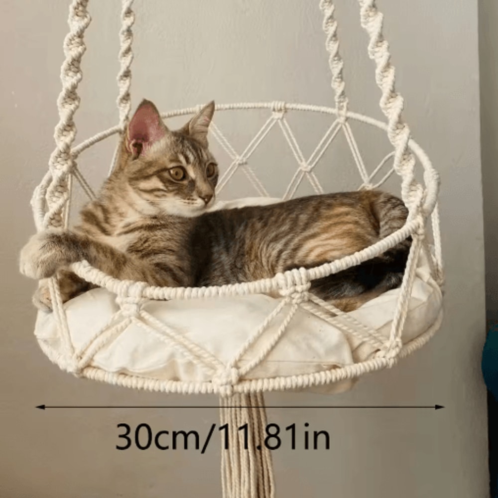 HandWoven Boho Hanging Cat Hammock Cozy Elevated Bed For Kittens Cats 2