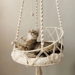 hand-woven boho hanging cat hammock cozy elevated bed for kittens & cats