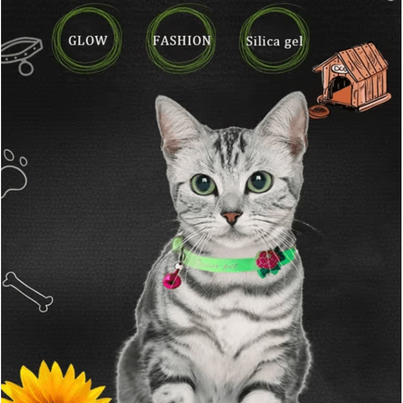 Luminous Silicone Cat Collar With Bell GlowintheDark AntiLost Collar For Cats Small Dogs 10