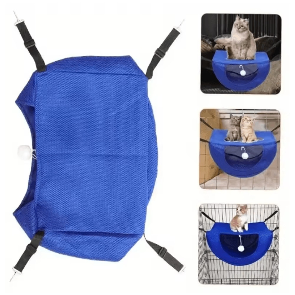 Breathable Mesh Hanging Cat Bed Adjustable Elevated Hammock With Metal Frame 3