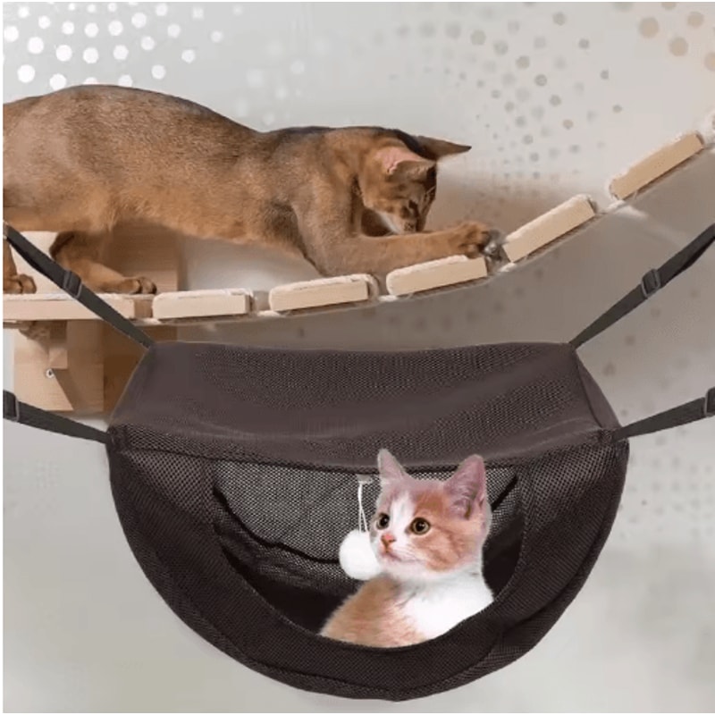 Breathable Mesh Hanging Cat Bed Adjustable Elevated Hammock With Metal Frame 4
