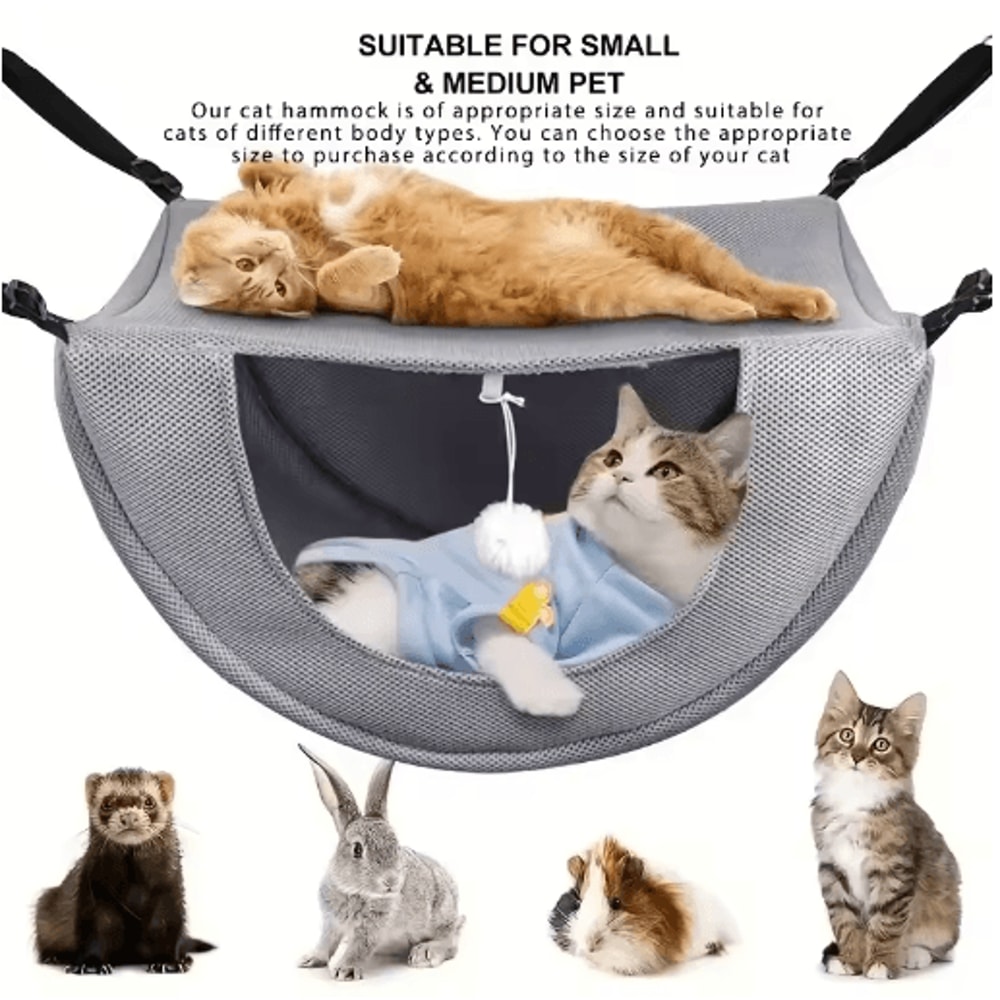 Breathable Mesh Hanging Cat Bed Adjustable Elevated Hammock With Metal Frame 0