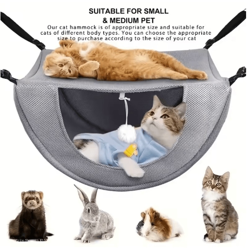 Breathable Mesh Hanging Cat Bed Adjustable Elevated Hammock With Metal Frame 0