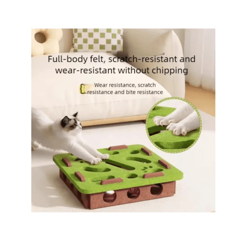 Interactive Felt Cat Puzzle Box Hunting Exercise Toy With Ball For Indoor Cats 10