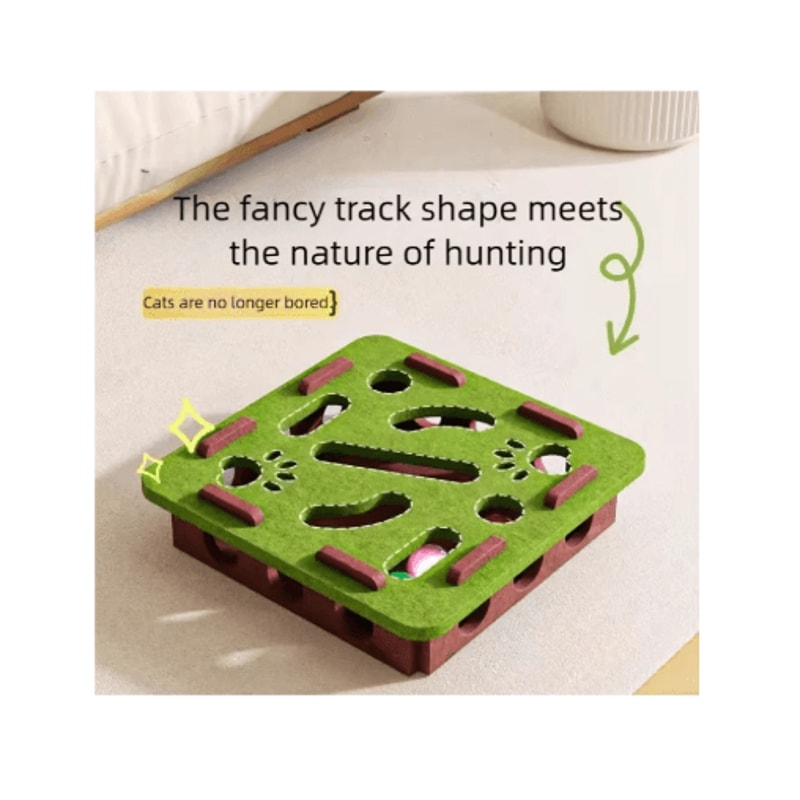 Interactive Felt Cat Puzzle Box Hunting Exercise Toy With Ball For Indoor Cats 9