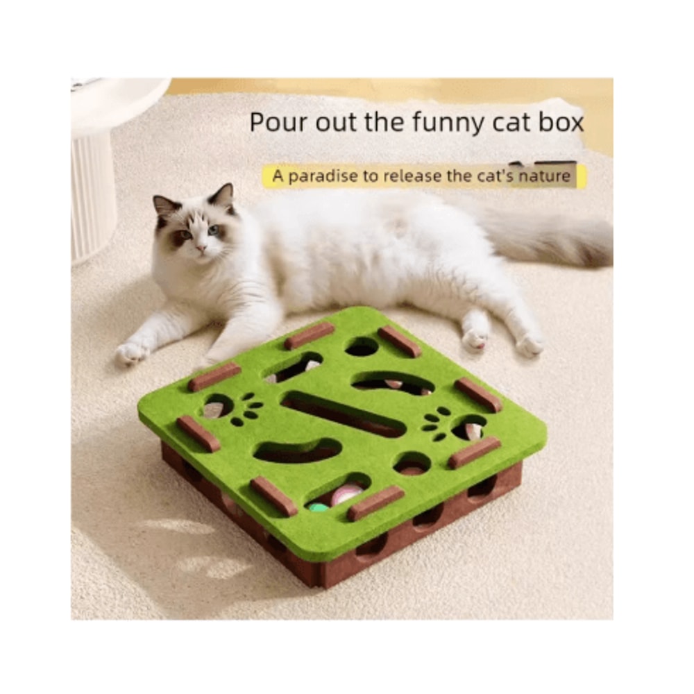 Interactive Felt Cat Puzzle Box Hunting Exercise Toy With Ball For Indoor Cats 0