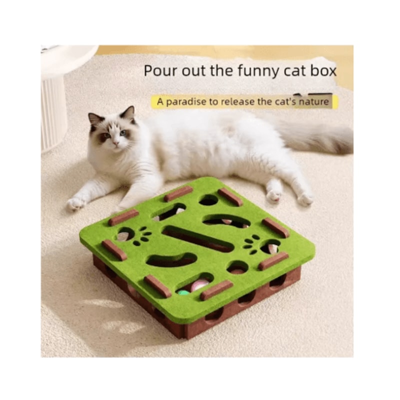 Interactive Felt Cat Puzzle Box Hunting Exercise Toy With Ball For Indoor Cats 0