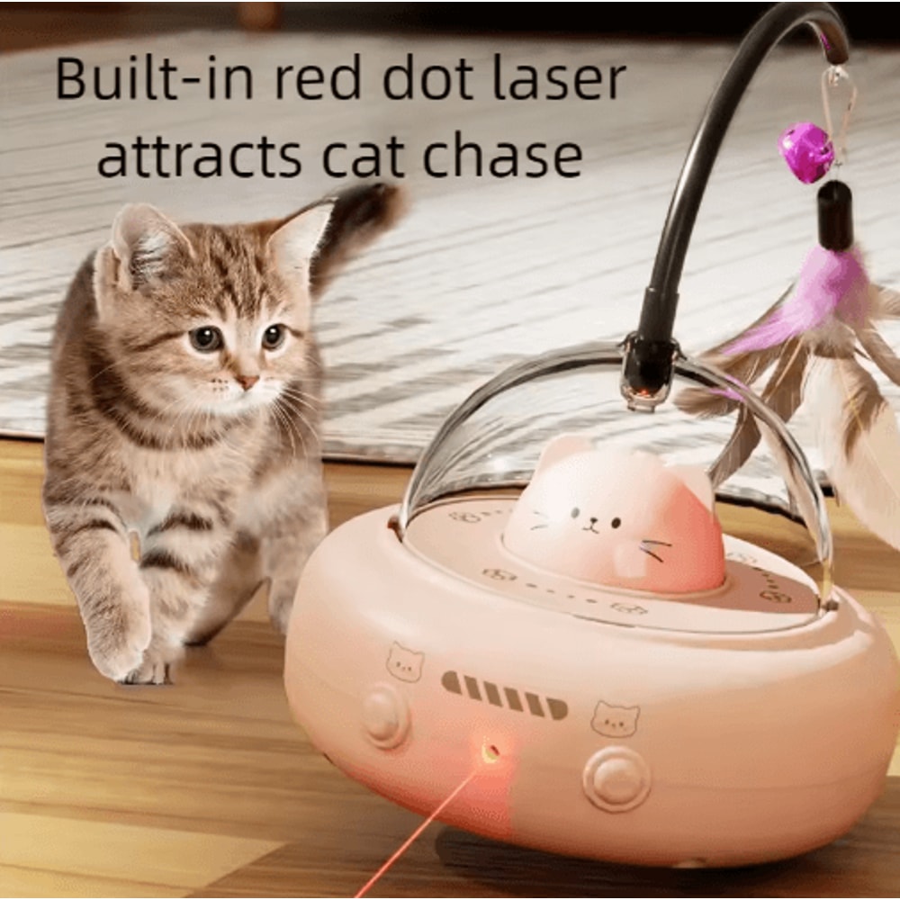 Smart UFO Electric Cat Teaser Toy Interactive Feather Wand With Bell For Cats 0