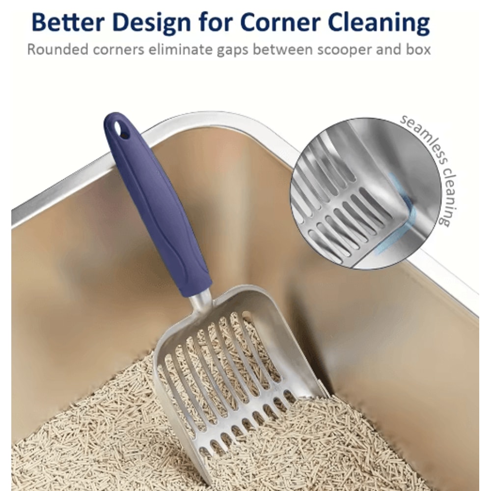 HeavyDuty Stainless Steel Cat Litter Scoop Long Handle Metal Sifter For Easy Cleaning 4