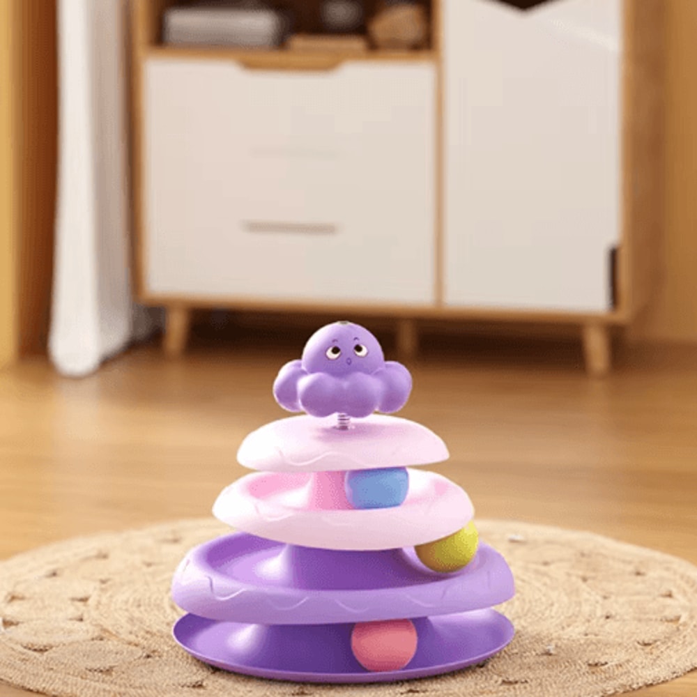 Octopus Cat Turntable Toy 3Layer Interactive Track Ball Puzzle With Teaser Wand 1