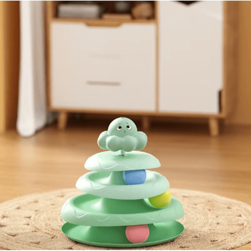 Octopus Cat Turntable Toy 3Layer Interactive Track Ball Puzzle With Teaser Wand 5