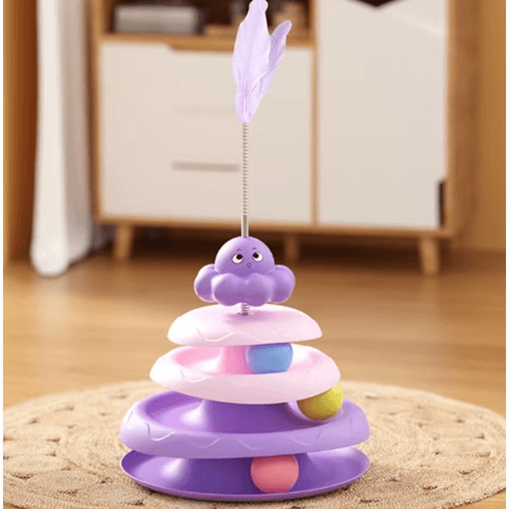 Octopus Cat Turntable Toy 3Layer Interactive Track Ball Puzzle With Teaser Wand 6