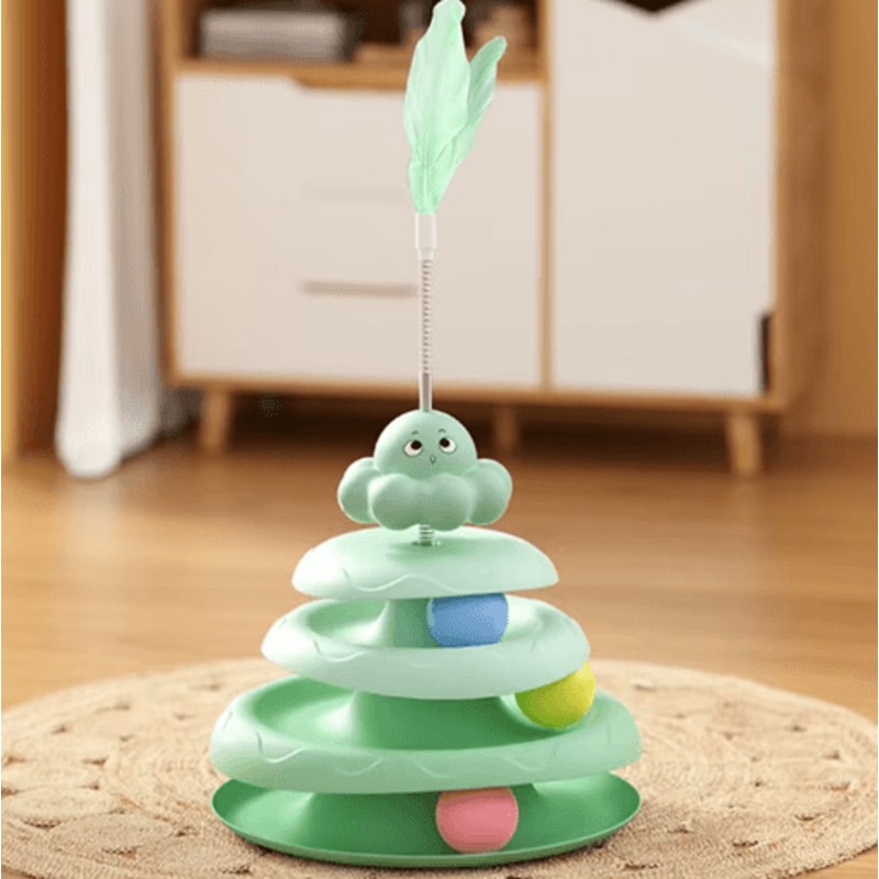 Octopus Cat Turntable Toy 3Layer Interactive Track Ball Puzzle With Teaser Wand 8