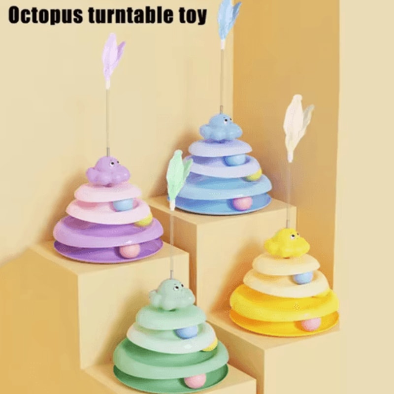 Octopus Cat Turntable Toy 3Layer Interactive Track Ball Puzzle With Teaser Wand 0
