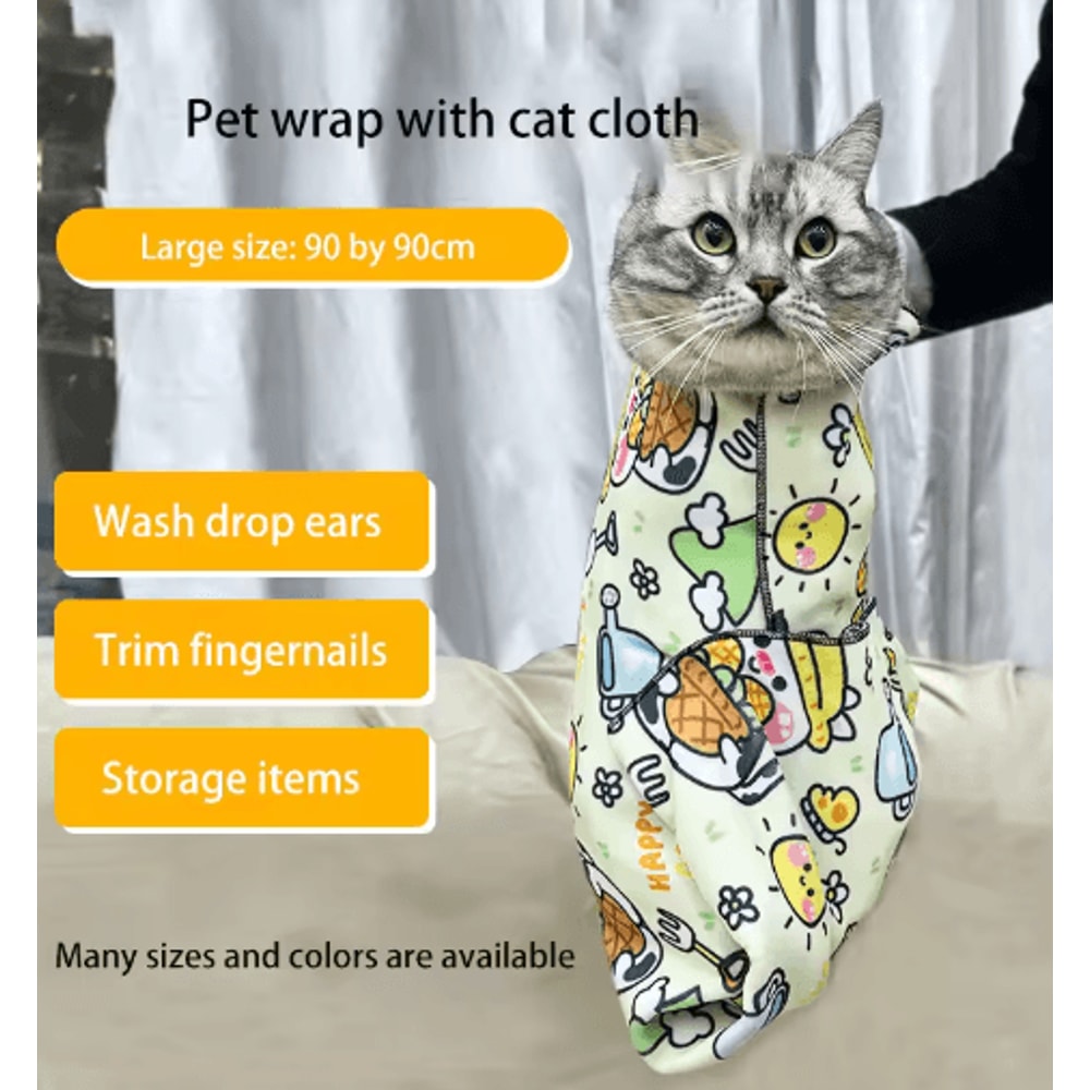 Cat Grooming Wrap Burrito SelfAdherent AntiScratch Restraint For Nail Trimming Grooming 0