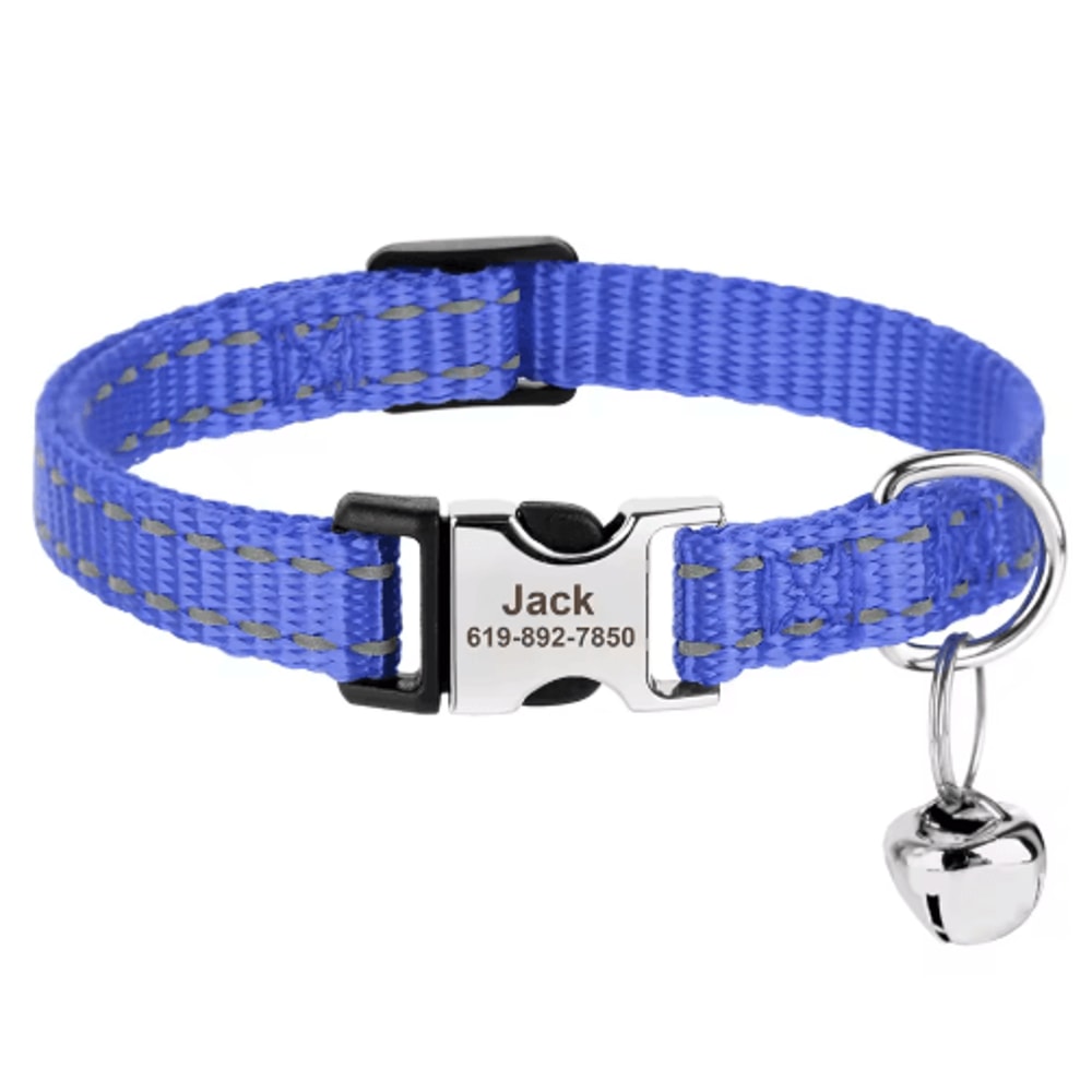 Customized Reflective Nylon Pet Collar Adjustable ID Collar For Cats Puppies Small Dogs 1