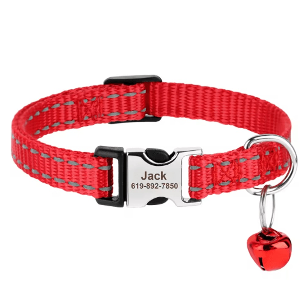 Customized Reflective Nylon Pet Collar Adjustable ID Collar For Cats Puppies Small Dogs 10