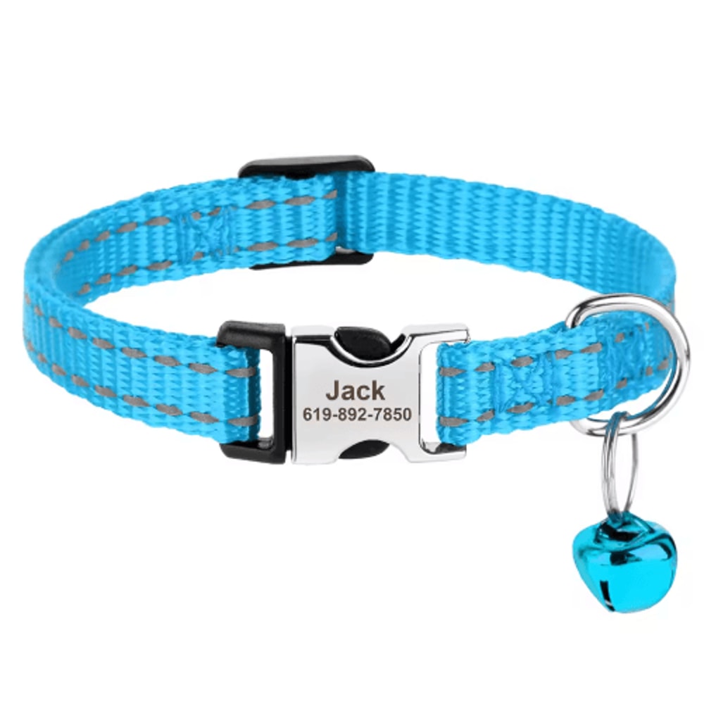 Customized Reflective Nylon Pet Collar Adjustable ID Collar For Cats Puppies Small Dogs 2