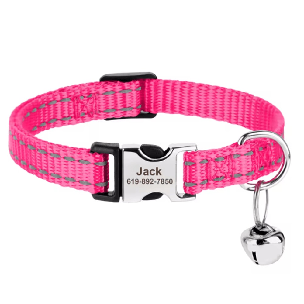 Customized Reflective Nylon Pet Collar Adjustable ID Collar For Cats Puppies Small Dogs 3