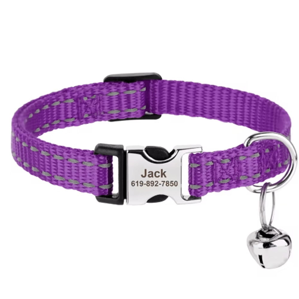 Customized Reflective Nylon Pet Collar Adjustable ID Collar For Cats Puppies Small Dogs 4