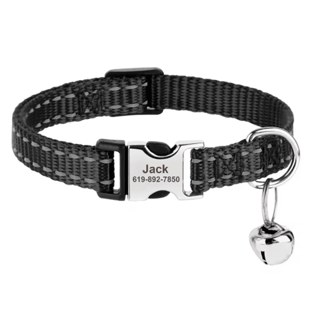 Customized Reflective Nylon Pet Collar Adjustable ID Collar For Cats Puppies Small Dogs 5