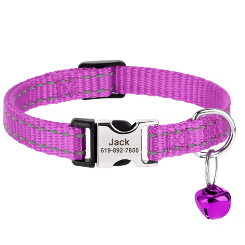 Customized Reflective Nylon Pet Collar Adjustable ID Collar For Cats Puppies Small Dogs 6