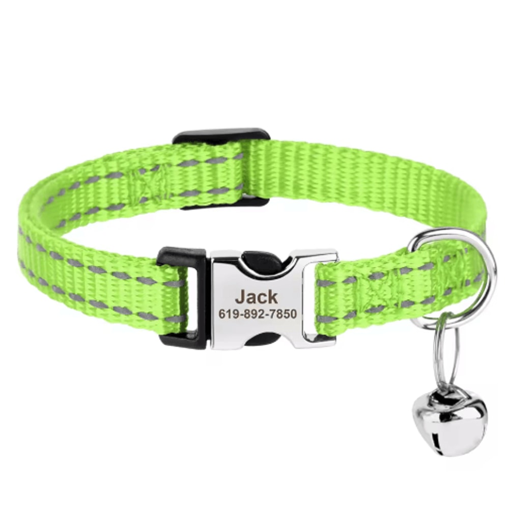 Customized Reflective Nylon Pet Collar Adjustable ID Collar For Cats Puppies Small Dogs 7