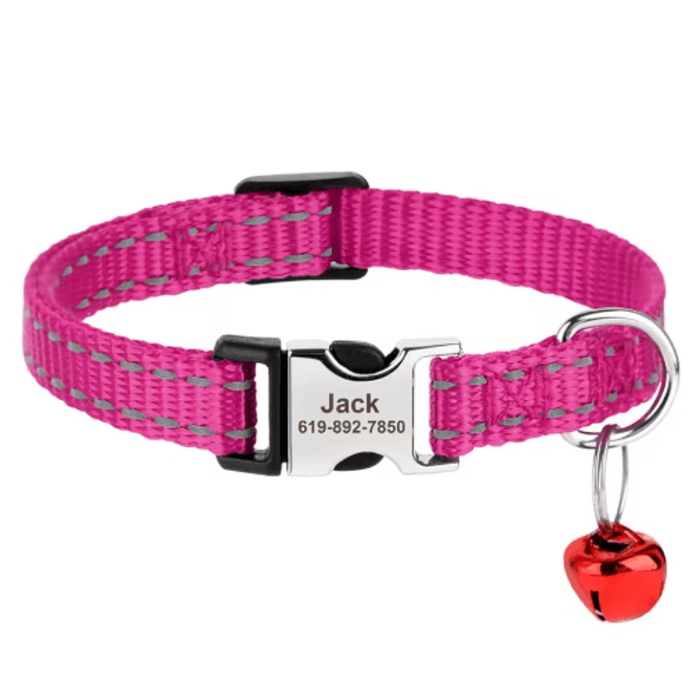 Customized Reflective Nylon Pet Collar Adjustable ID Collar For Cats Puppies Small Dogs 9