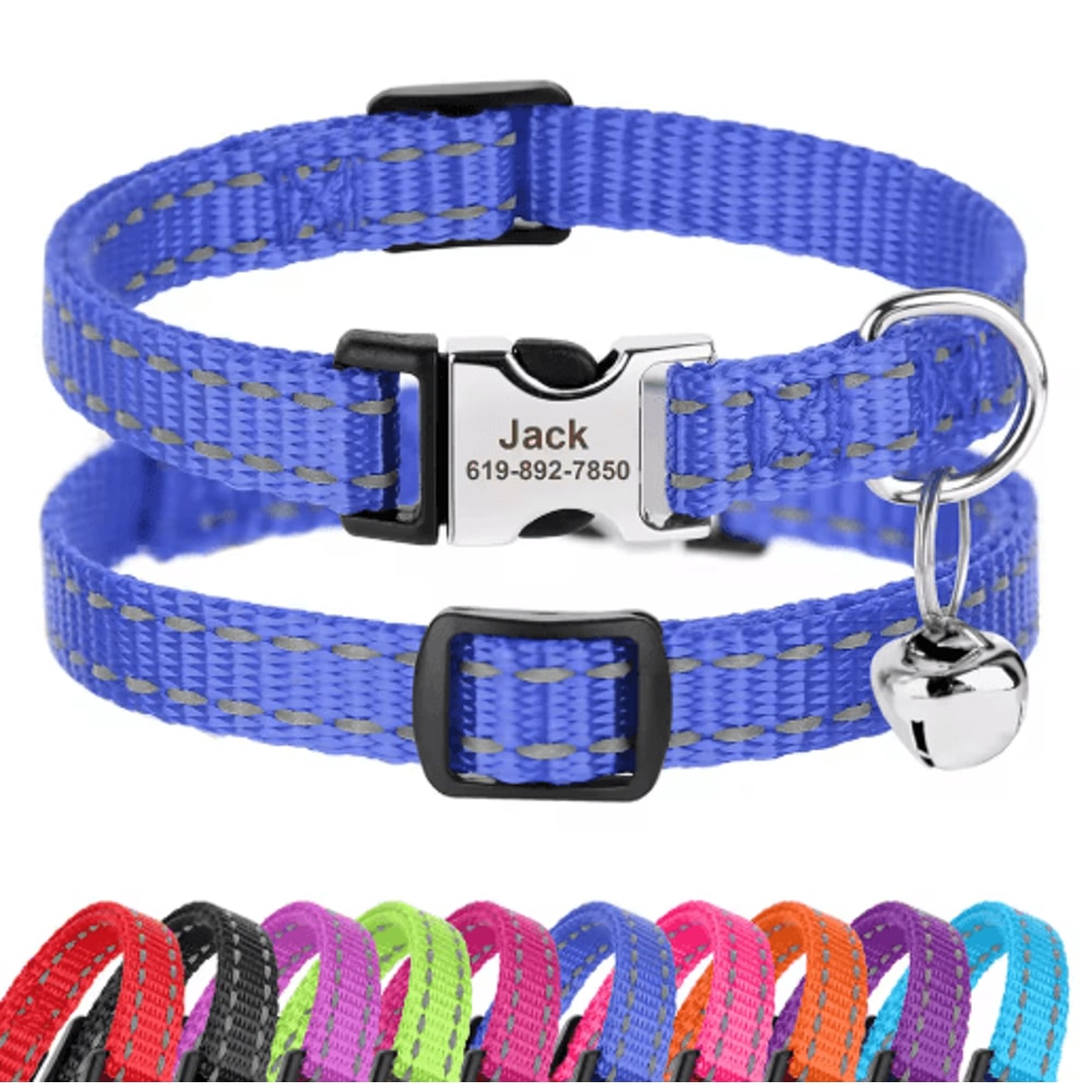 Customized Reflective Nylon Pet Collar Adjustable ID Collar For Cats Puppies Small Dogs 0