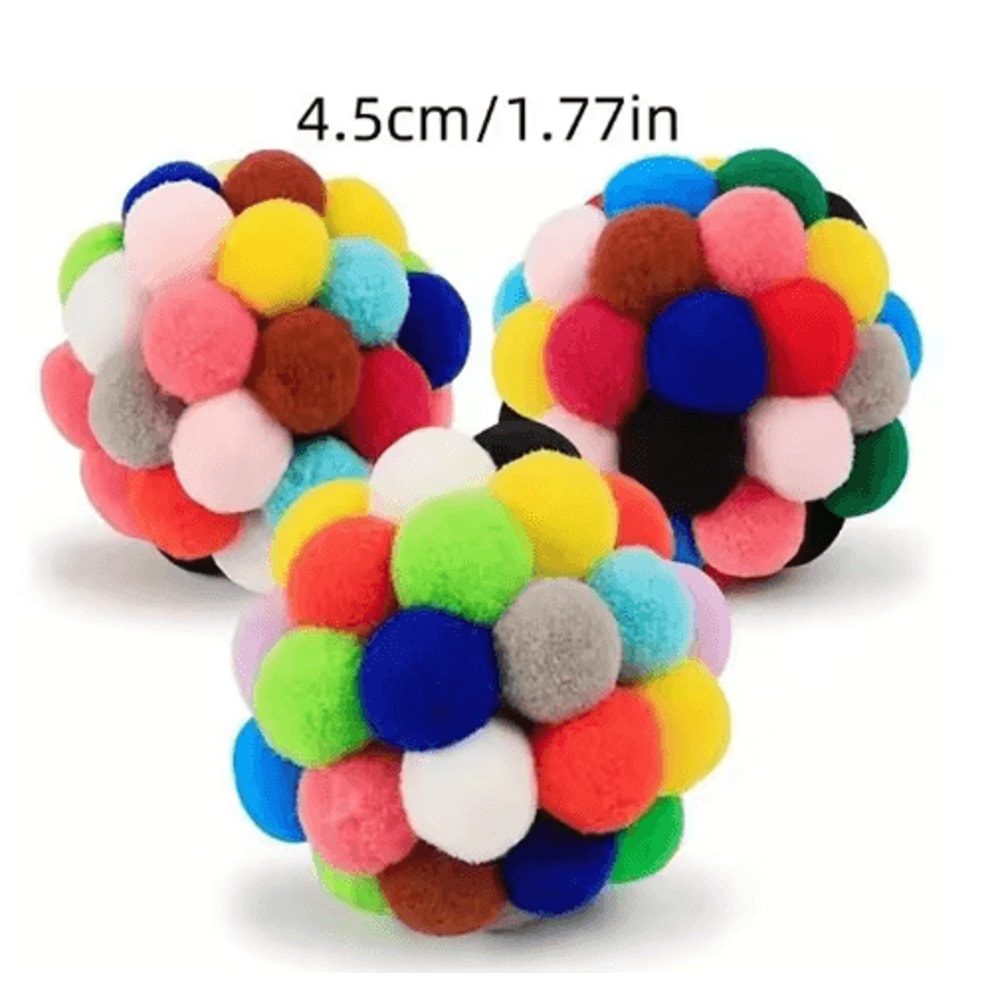 Colorful Plush Bell Ball Cat Toys Interactive Pom Pom Bouncy Balls For Cats 2