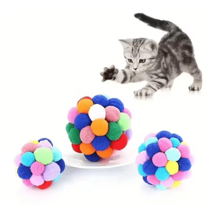 Colorful Plush Bell Ball Cat Toys Interactive Pom Pom Bouncy Balls For Cats 6
