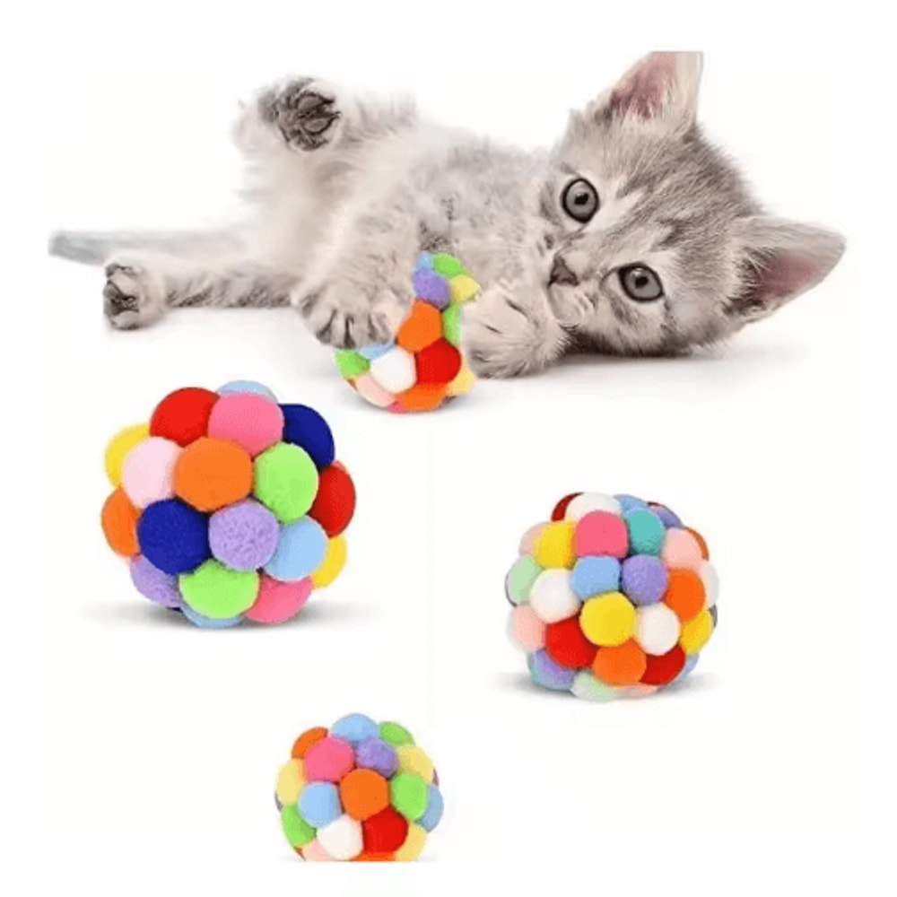 Colorful Plush Bell Ball Cat Toys Interactive Pom Pom Bouncy Balls For Cats 0