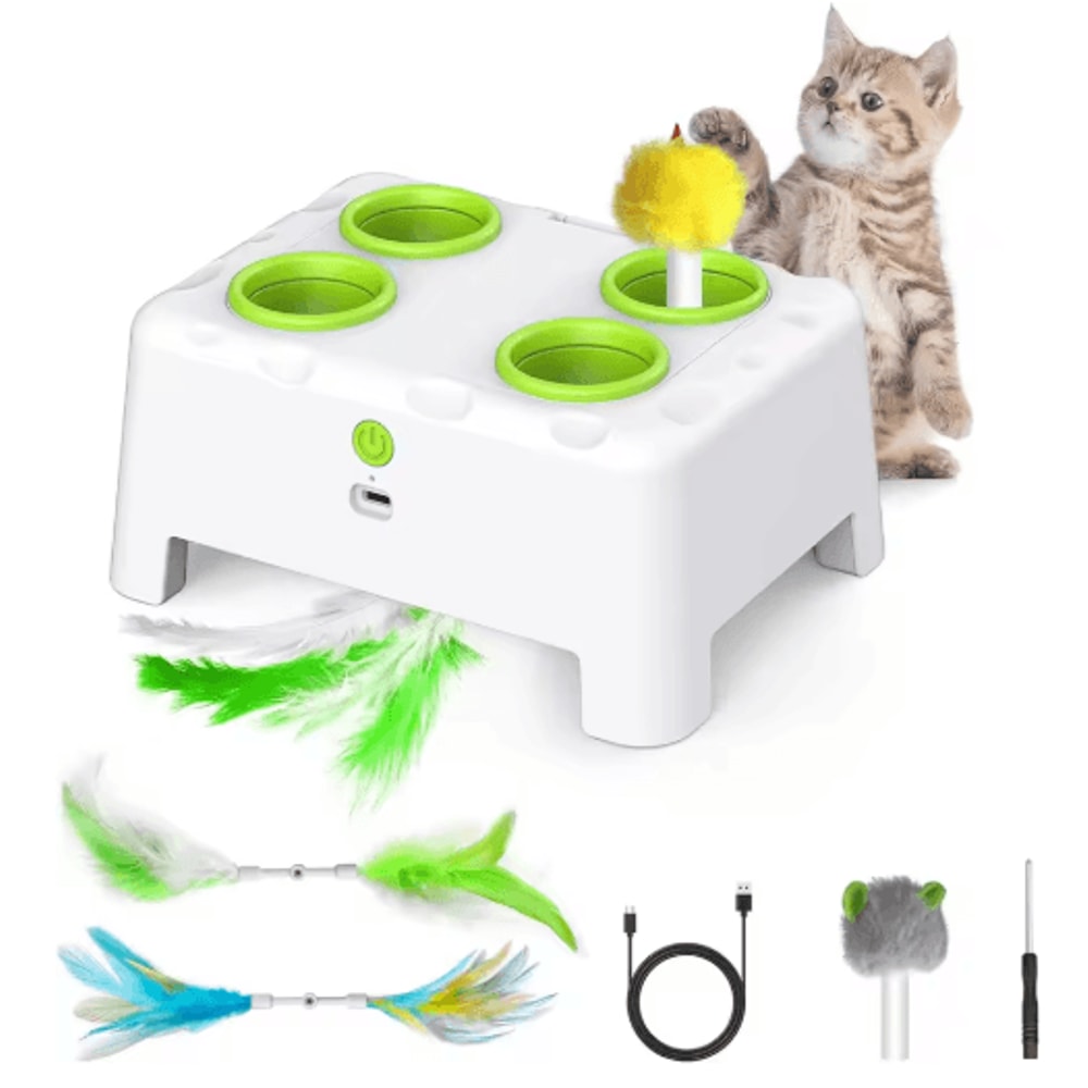 Whack A Mole Automatic Feather Cat Toy Rechargeable Interactive PopUp Training Toy For Cats Dogs 1