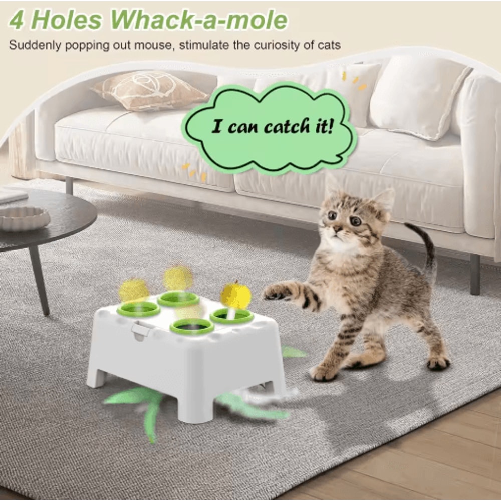 Whack A Mole Automatic Feather Cat Toy Rechargeable Interactive PopUp Training Toy For Cats Dogs 3