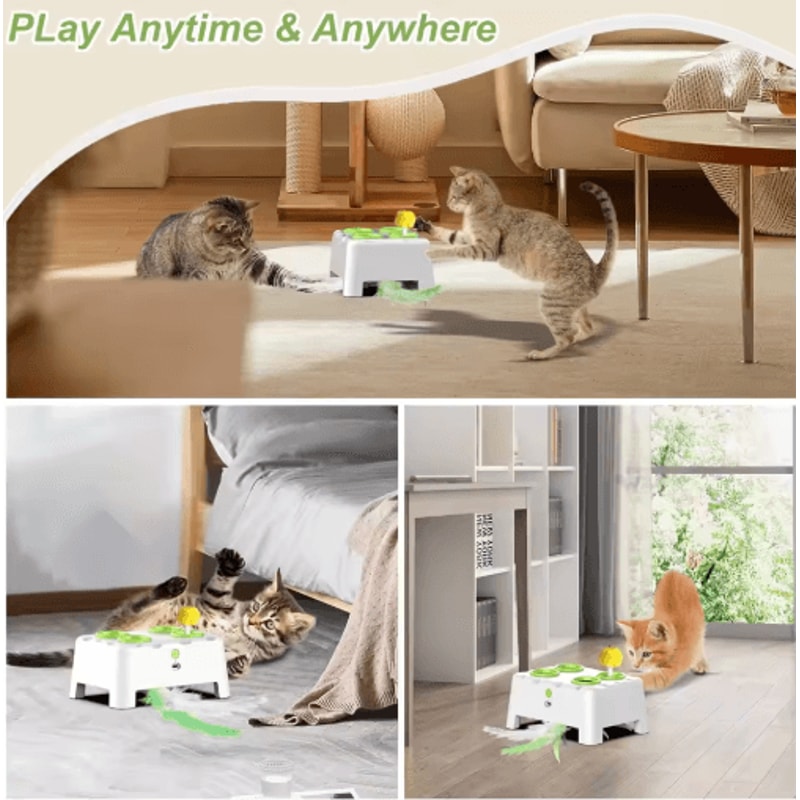 Whack A Mole Automatic Feather Cat Toy Rechargeable Interactive PopUp Training Toy For Cats Dogs 4