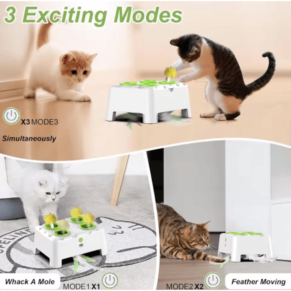 Whack A Mole Automatic Feather Cat Toy Rechargeable Interactive PopUp Training Toy For Cats Dogs 7
