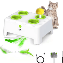 whack a mole automatic feather cat toy rechargeable interactive pop-up training toy for cats & dogs