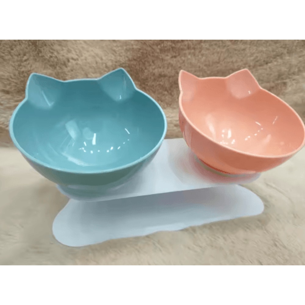 NonSlip Double Elevated Cat Bowl Set Inclined Food Water Feeder For Cats And Small Dogs 2