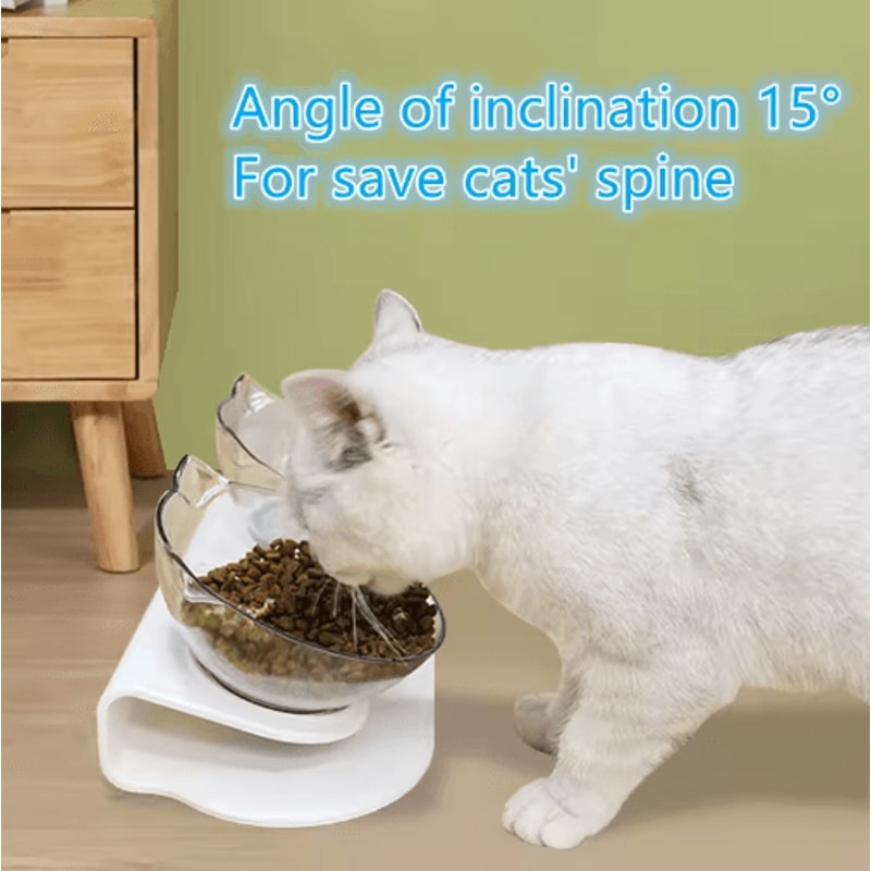 NonSlip Double Elevated Cat Bowl Set Inclined Food Water Feeder For Cats And Small Dogs 0