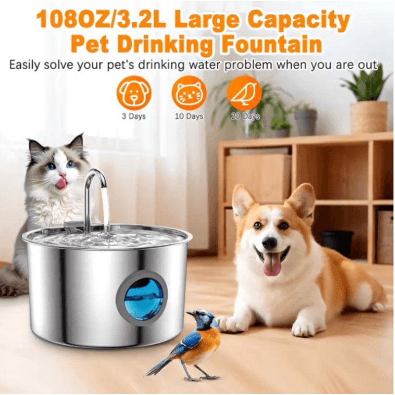 Stainless Steel Automatic Cat Water Fountain Cat Water Fountain With Filter For Cats Dogs 17