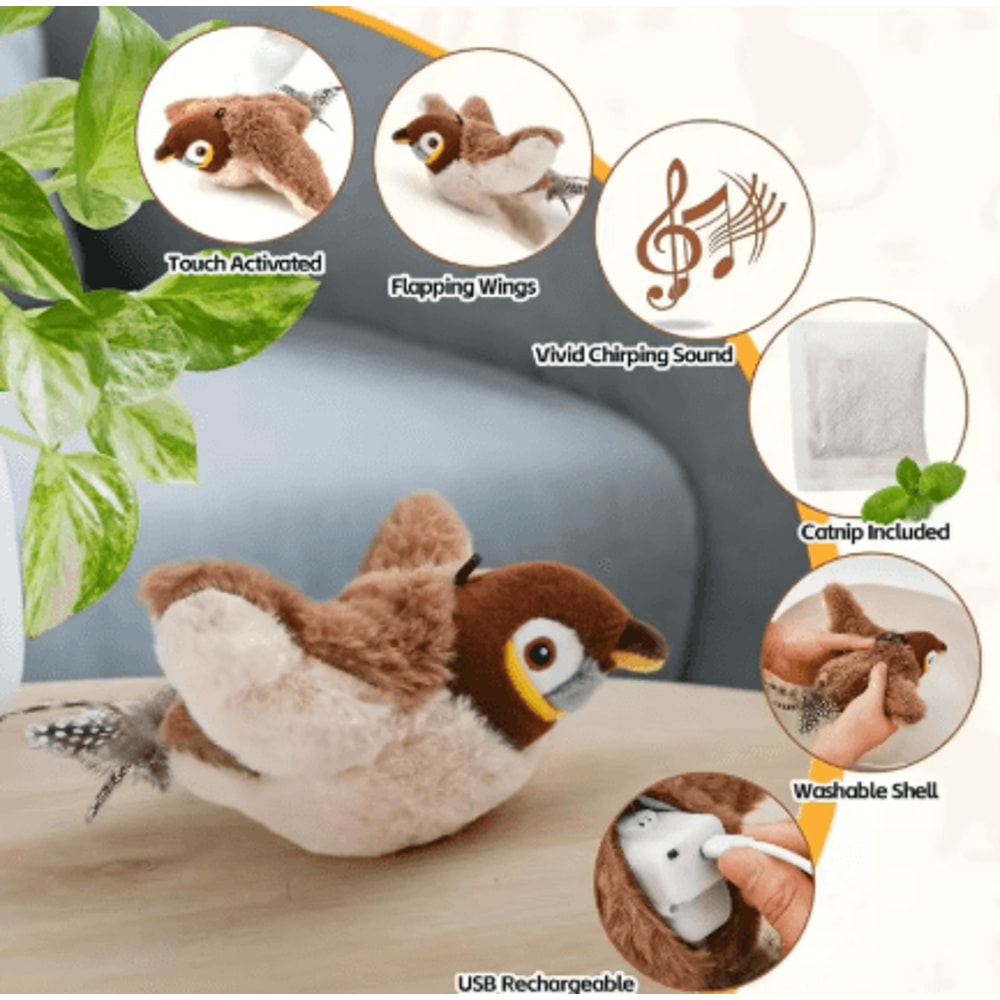Rechargeable Interactive Flapping Bird Cat Toy Interactive Cat Toy With Chirping Sounds Catnip Poc 1
