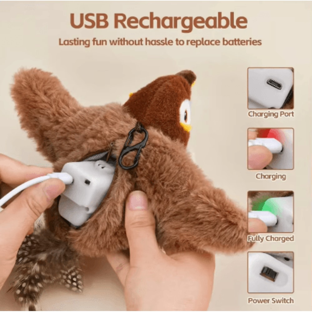 Rechargeable Interactive Flapping Bird Cat Toy Interactive Cat Toy With Chirping Sounds Catnip Poc 4